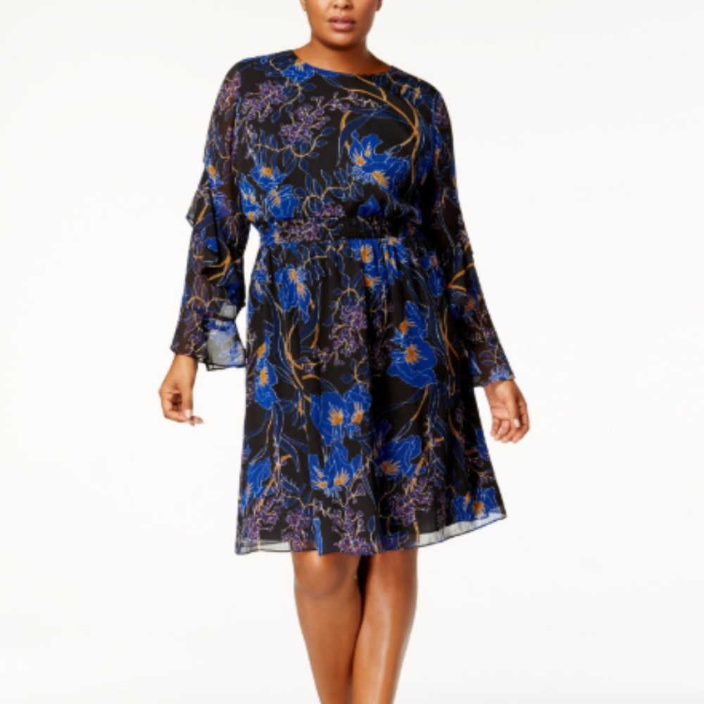 NWT INC Macys Plus Ruffled Smocked Fit Flare Dress